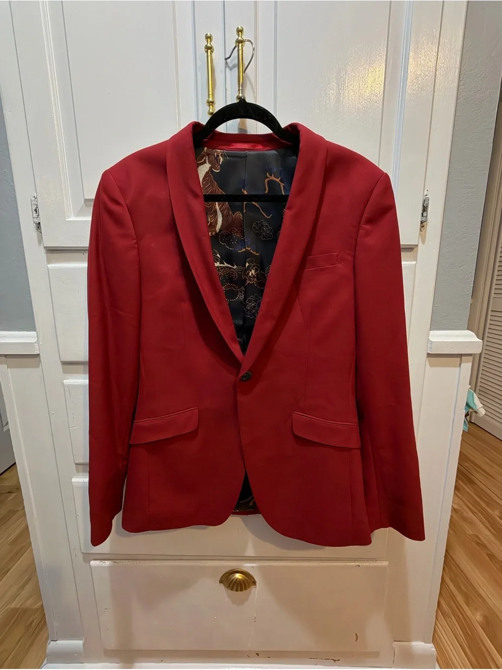 Topman Men’s Red Tuxedo Jacket/ Blazer 38R NWOT Very Cool Print On Lining
